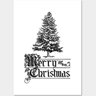 Merry Christmas with Conifer Tree Posters and Art